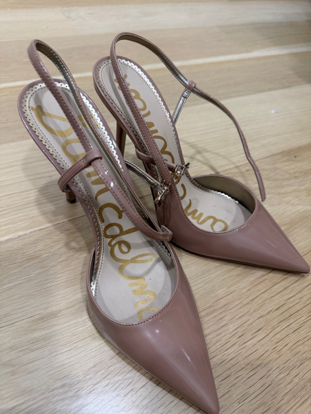 Sam Edelman nude Blush Patent Pointed Slingback Heels